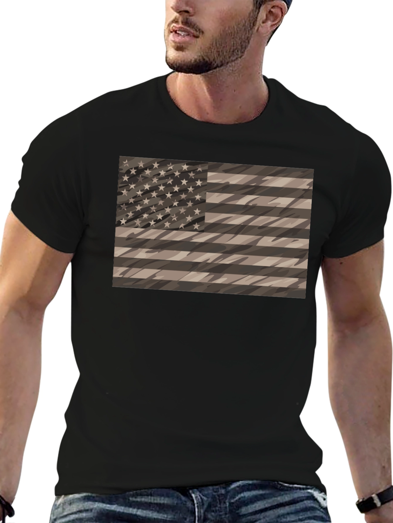 Camouflage American Flag Graphic Tee - Mens Black Shirt