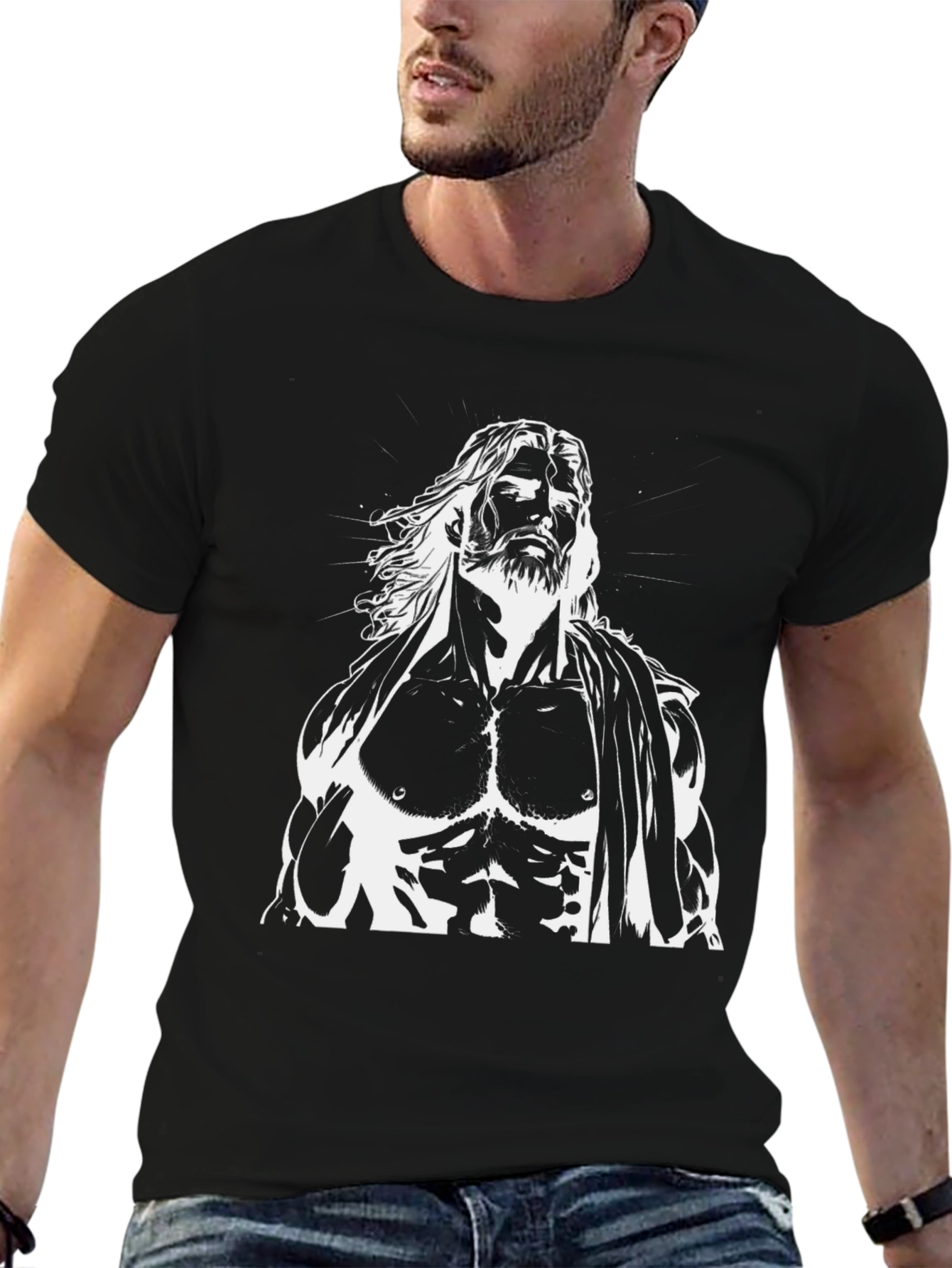 Muscular God Graphic Black T-Shirt