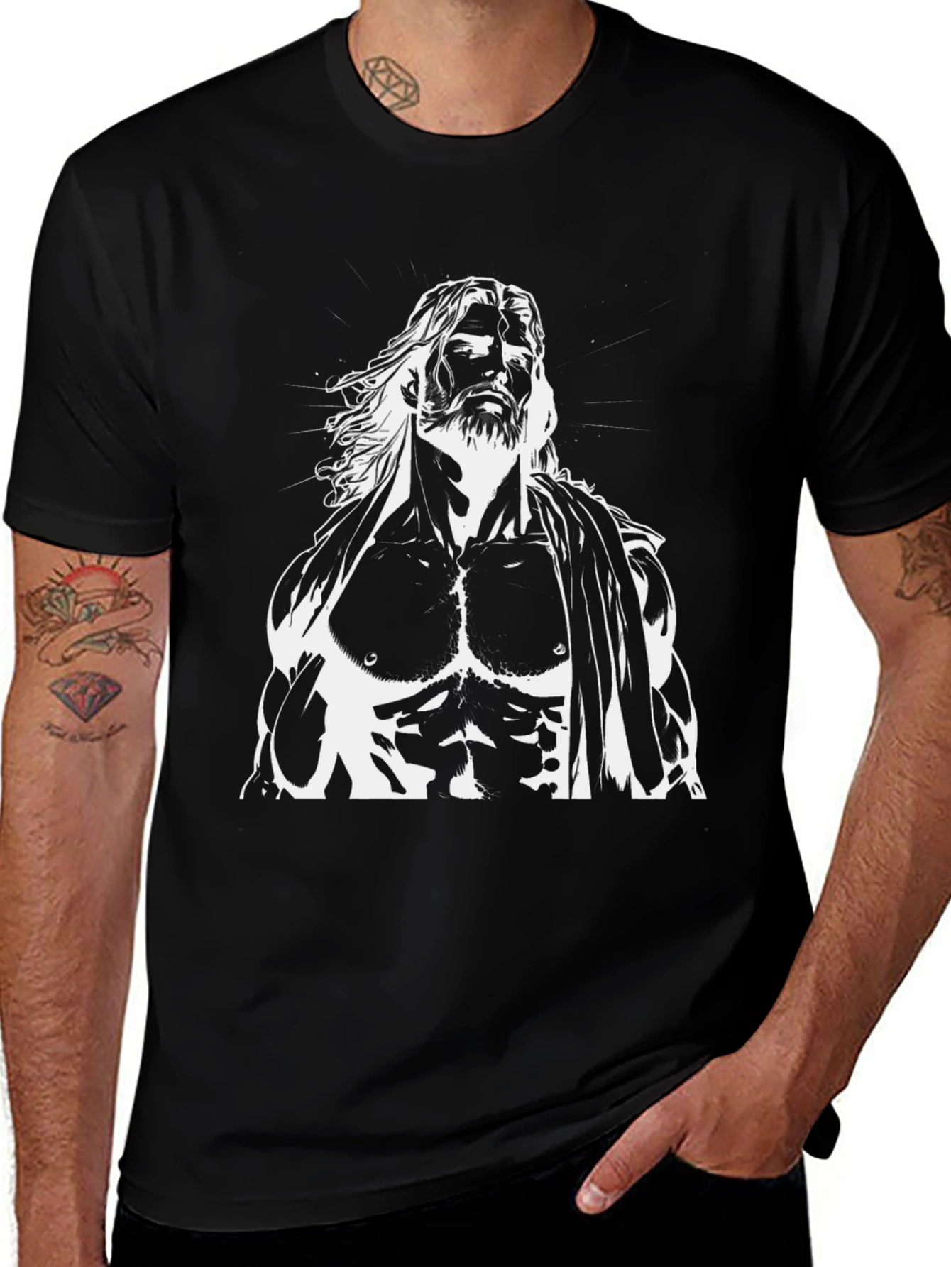 Muscular God Graphic Black T-Shirt