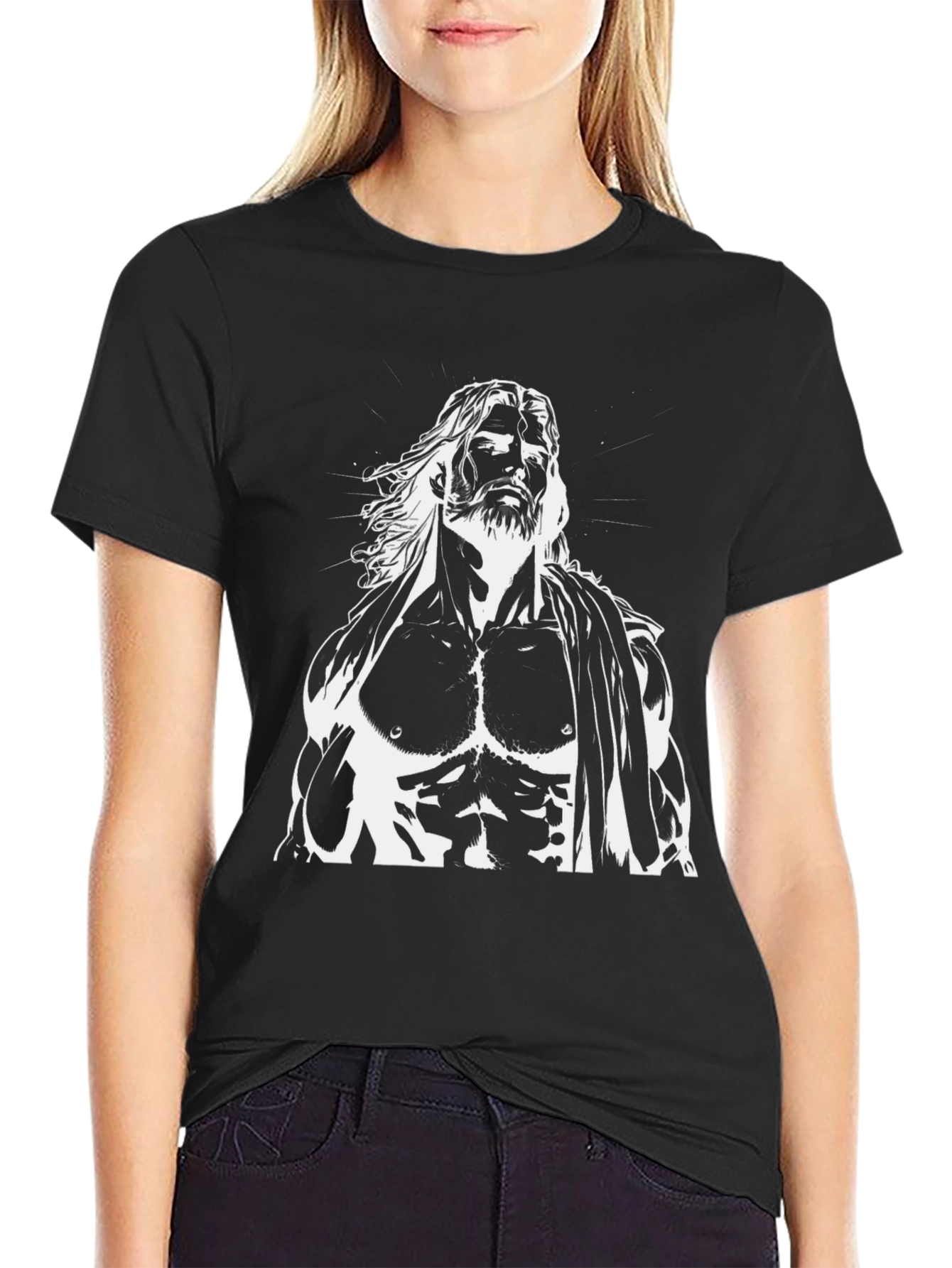 Muscular God Graphic Black T-Shirt