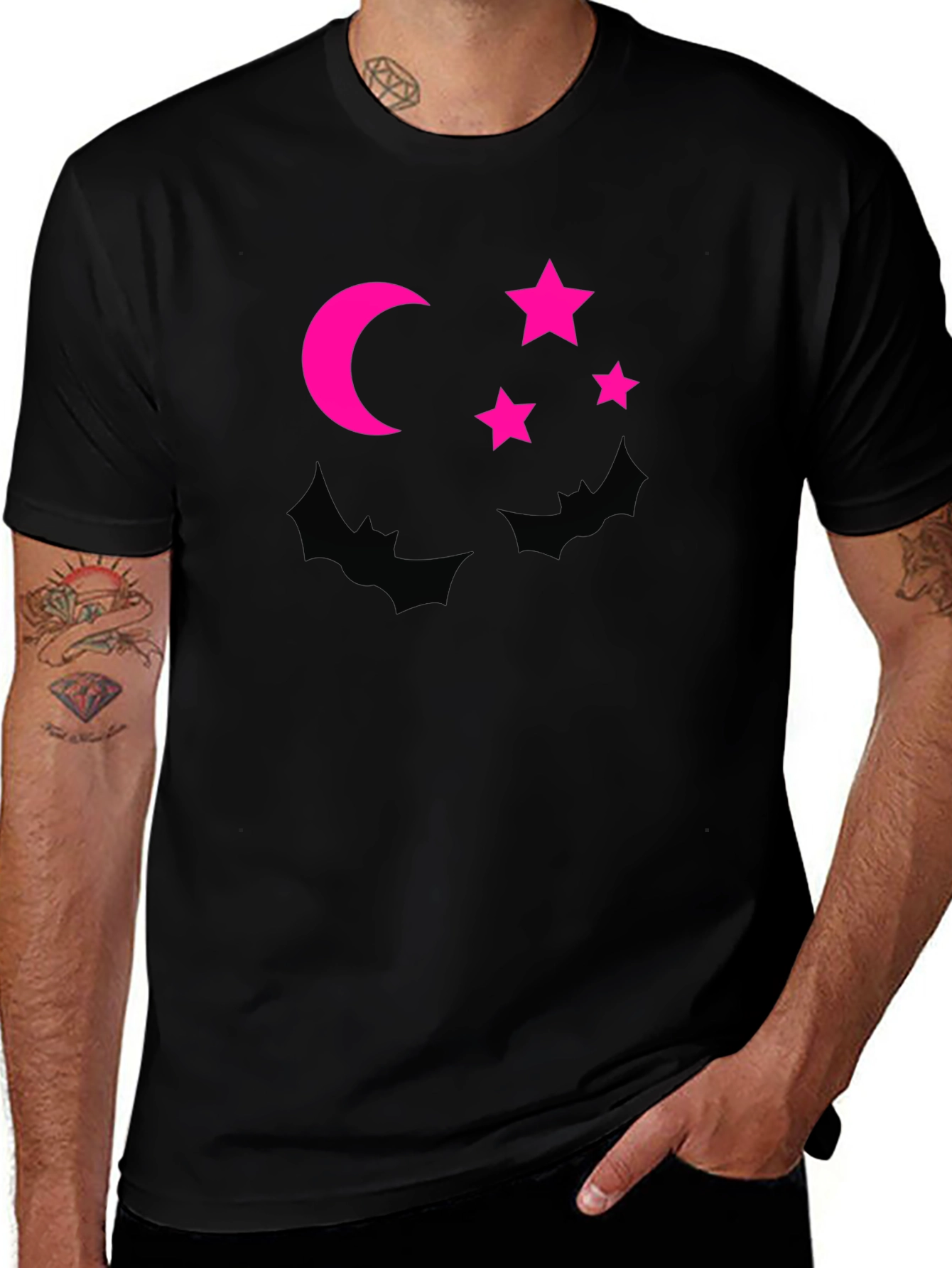 Halloween Bats Moon Stars Graphic Tee