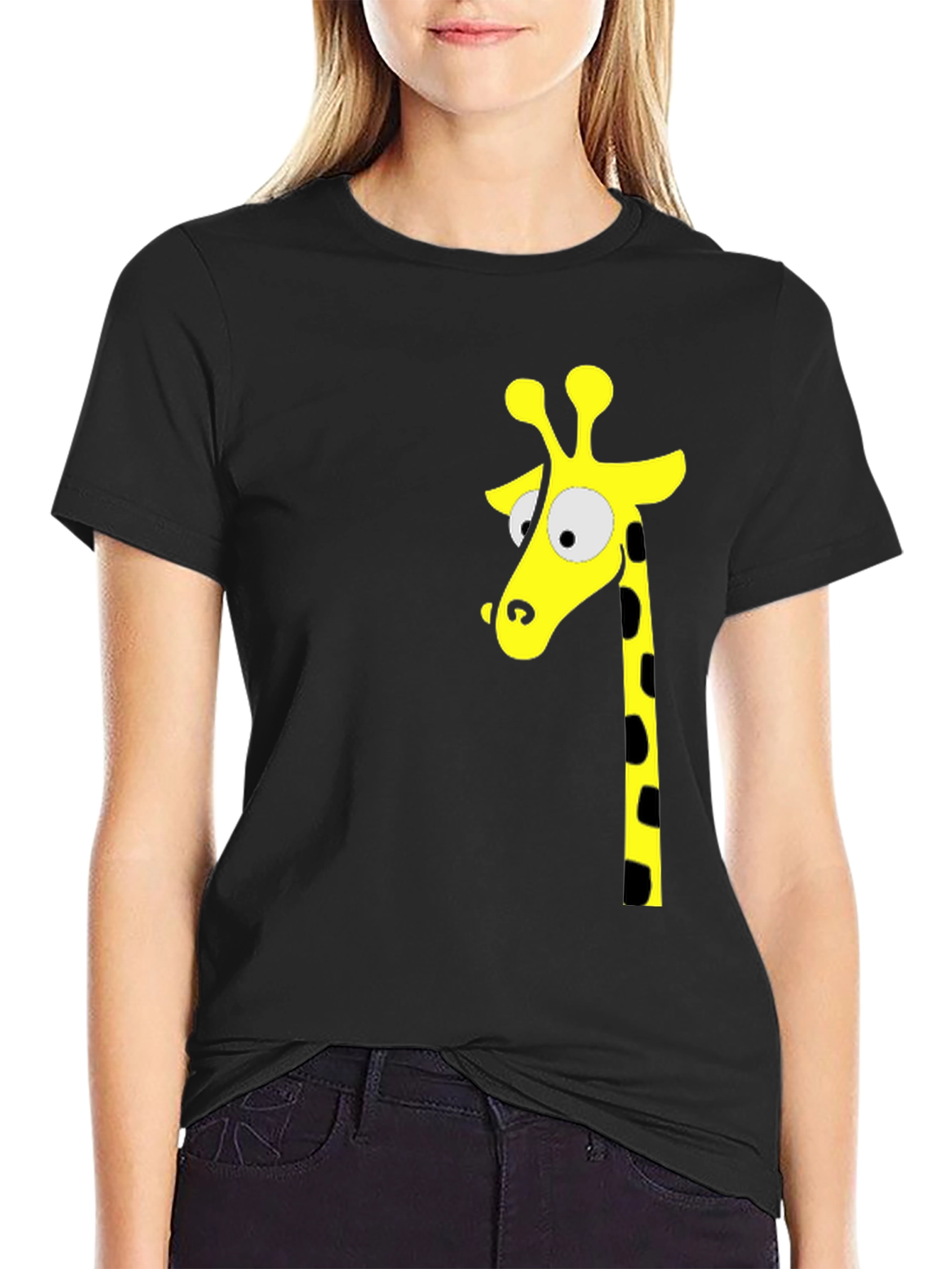 Black T-Shirt with Giraffe Graphic
