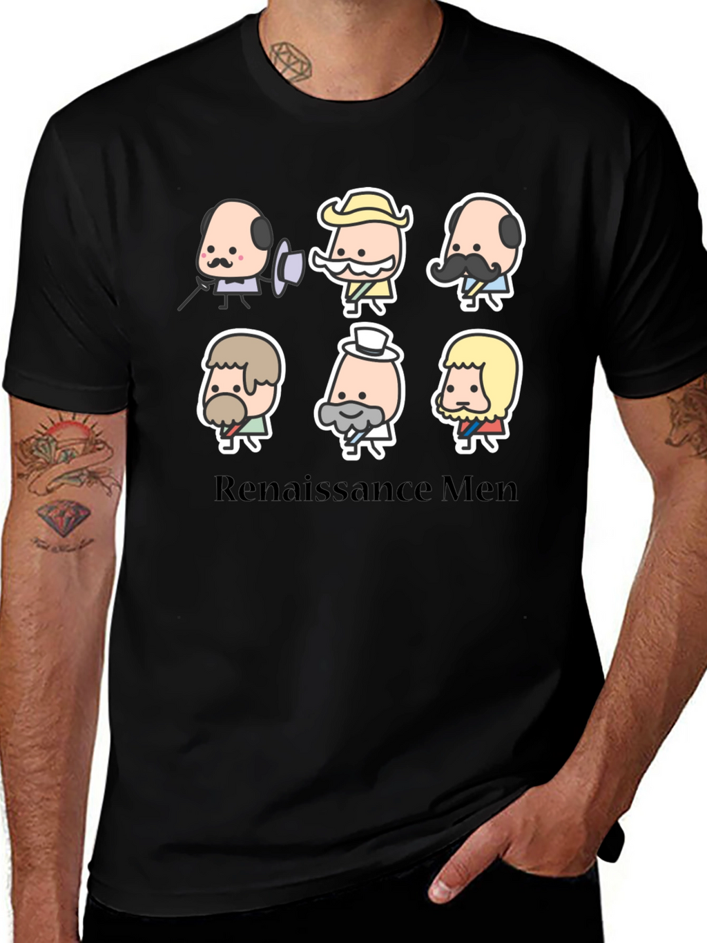 Renaissance Men Cartoon T-Shirt - Black