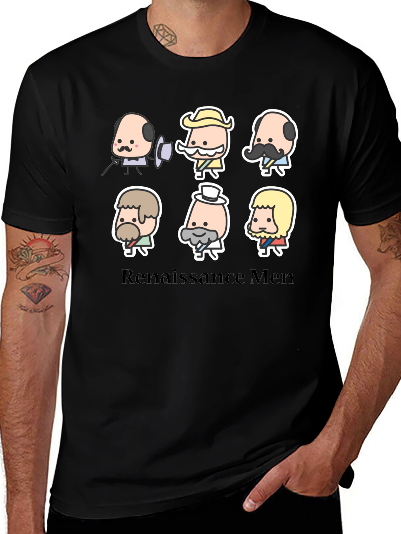Renaissance Men Cartoon T-Shirt - Black