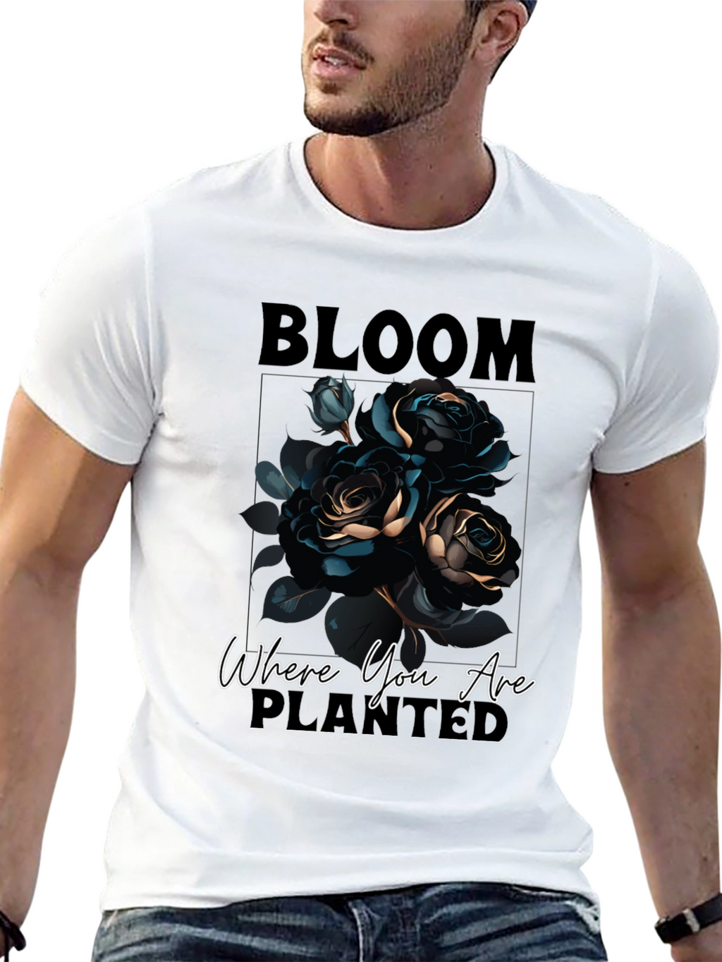 Bloom Where You Are Planted Black Graphic Tee