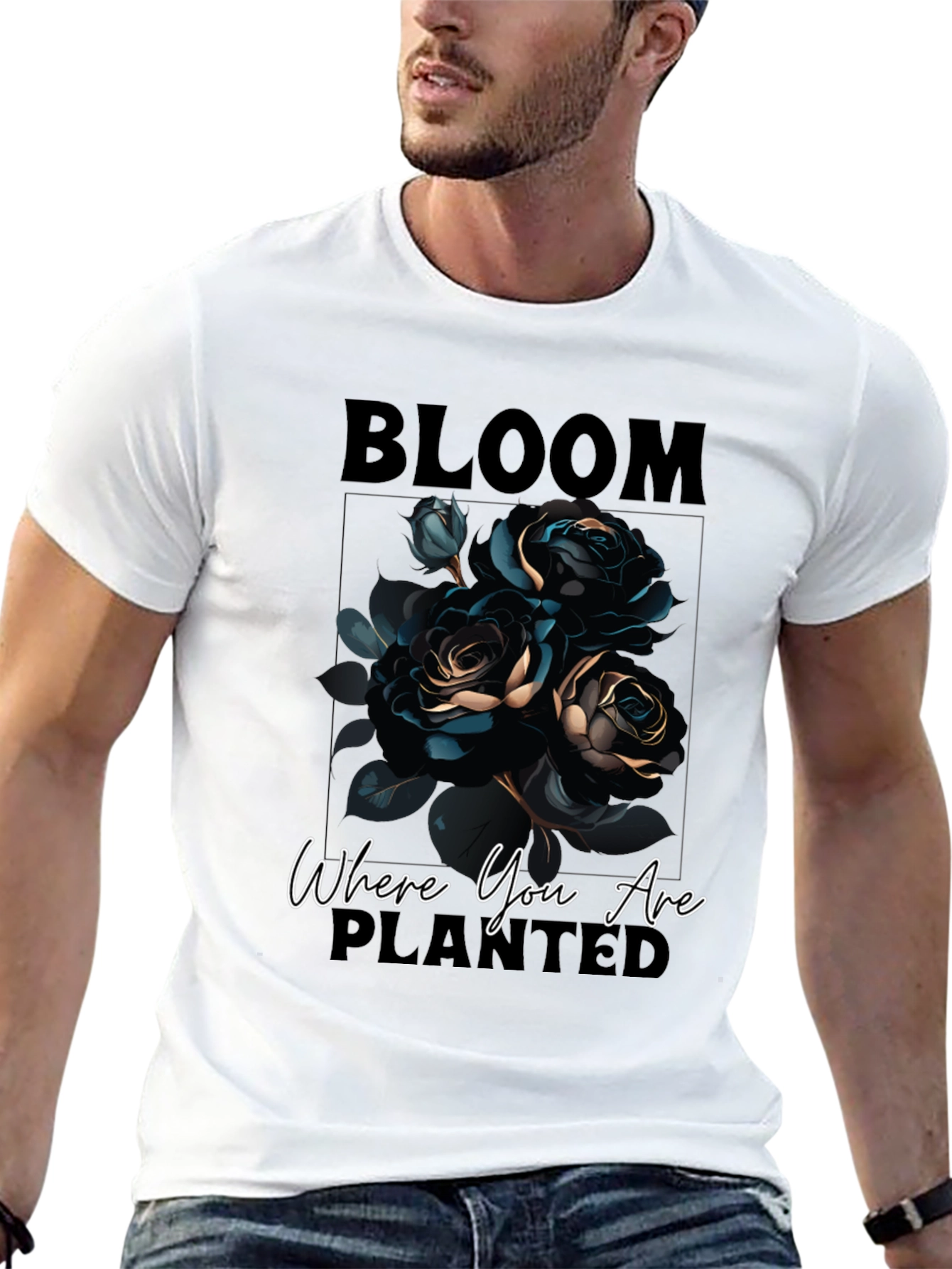 Bloom Where You Are Planted Black Graphic Tee