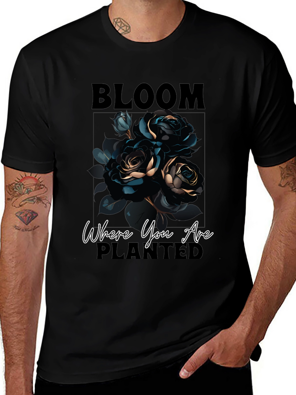 Bloom Where You Are Planted Black Graphic Tee
