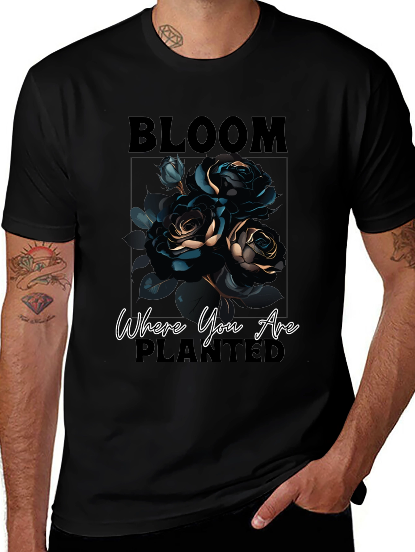 Bloom Where You Are Planted Black Graphic Tee