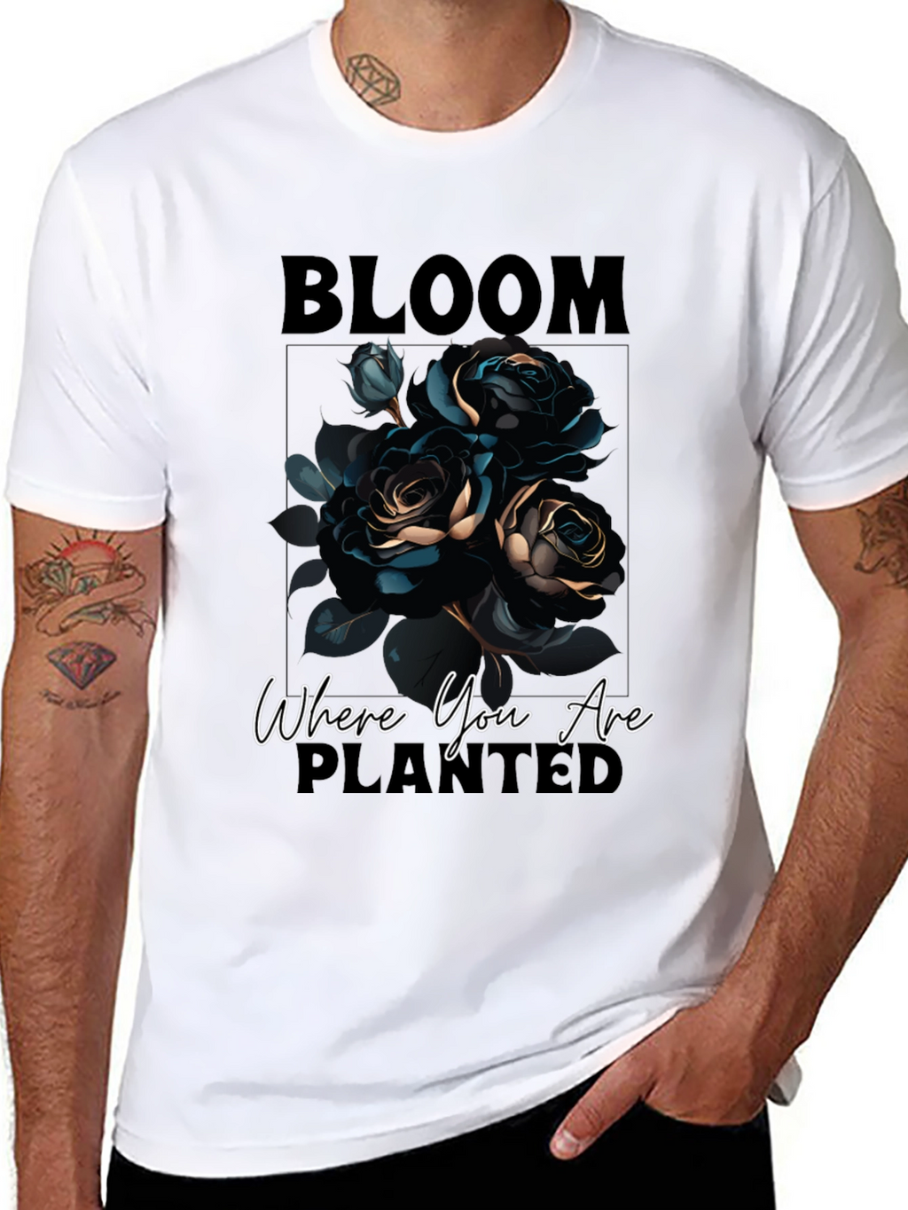 Bloom Where You Are Planted Black Graphic Tee