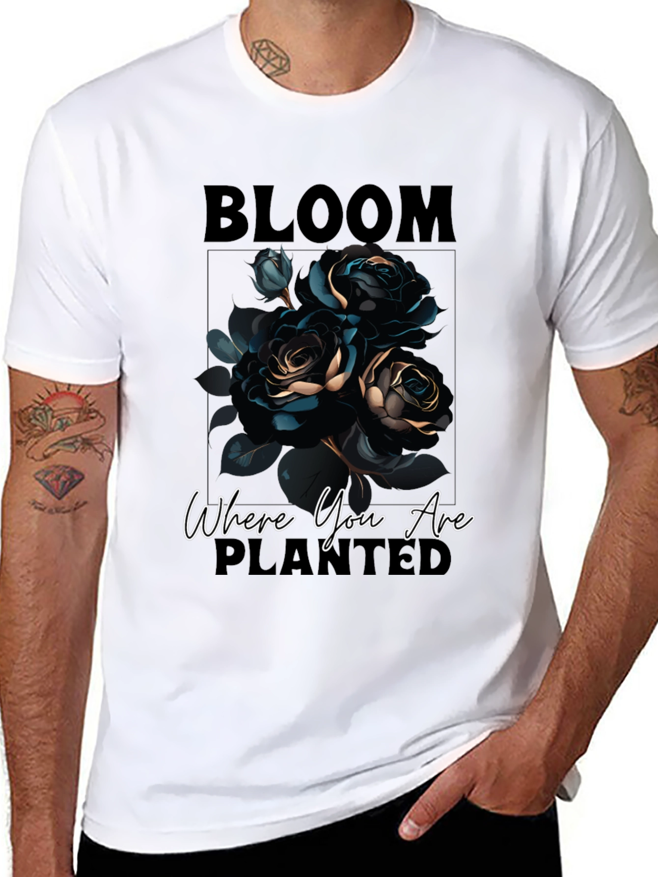 Bloom Where You Are Planted Black Graphic Tee