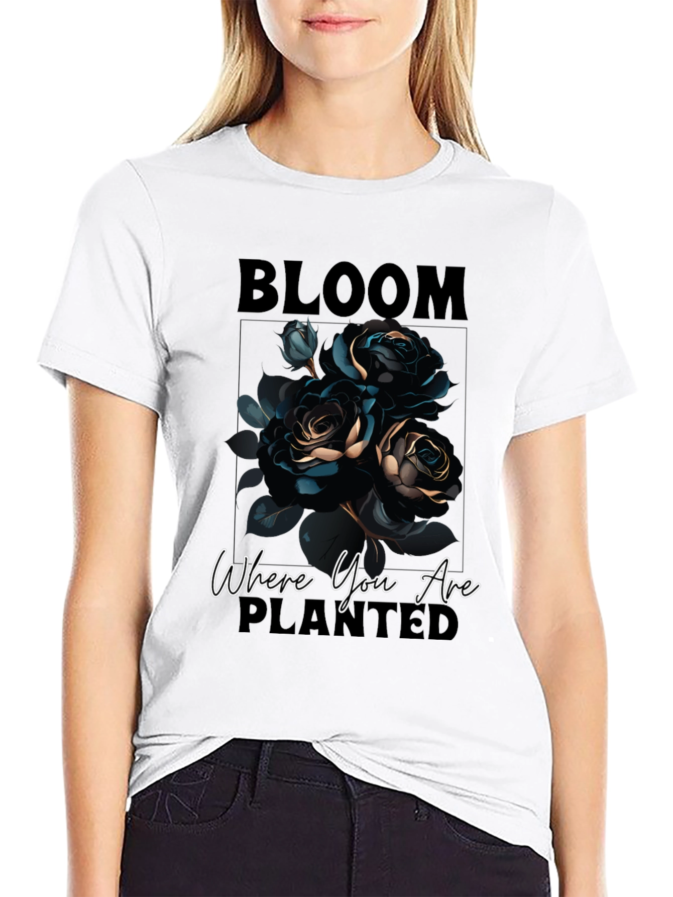 Bloom Where You Are Planted Black Graphic Tee