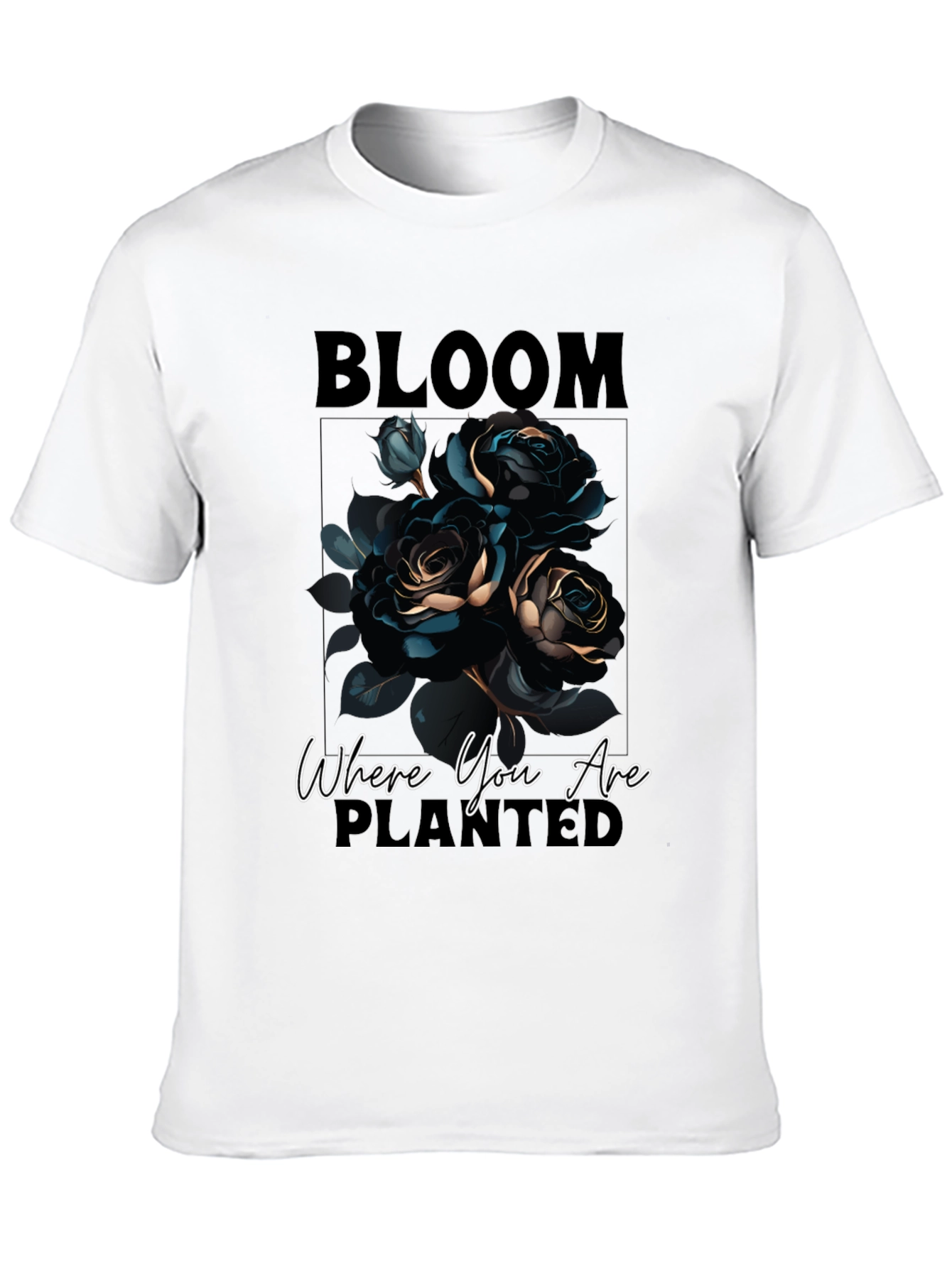 Bloom Where You Are Planted Black Graphic Tee