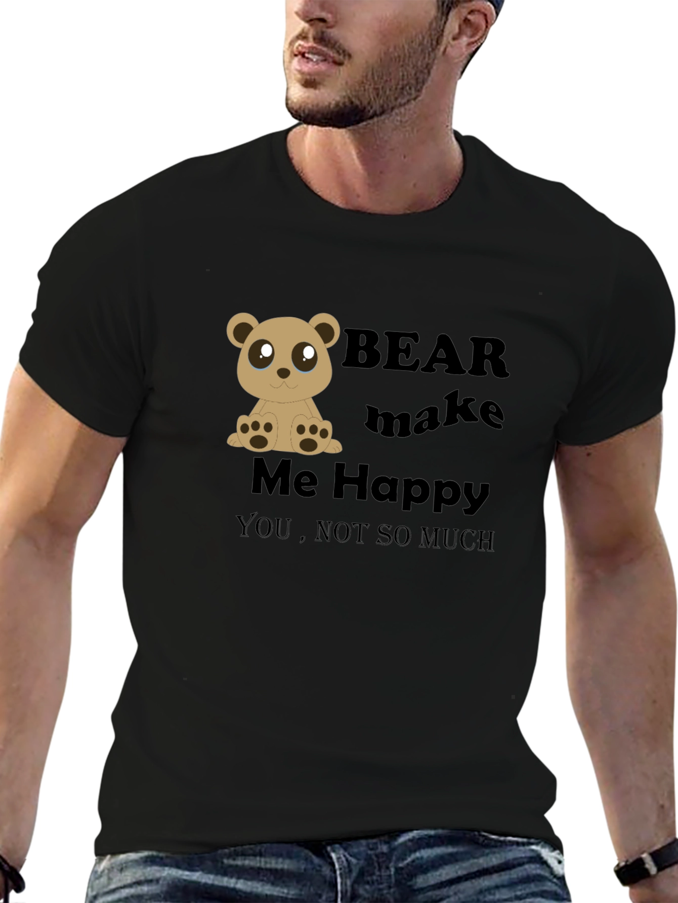 Bear Make Me Happy Black Graphic Tee