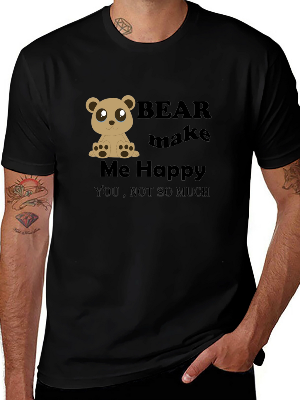 Bear Make Me Happy Black Graphic Tee