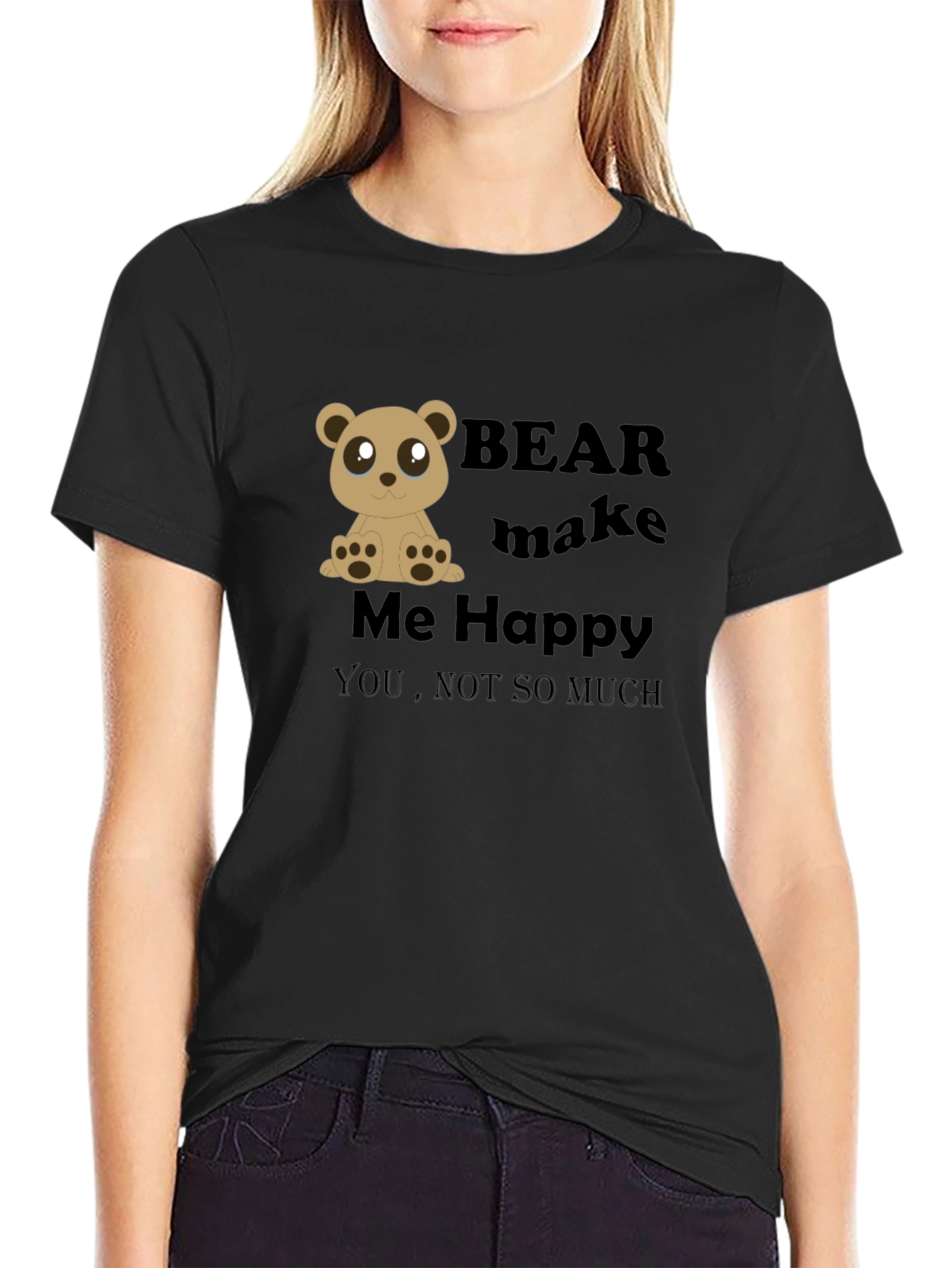 Bear Make Me Happy Black Graphic Tee