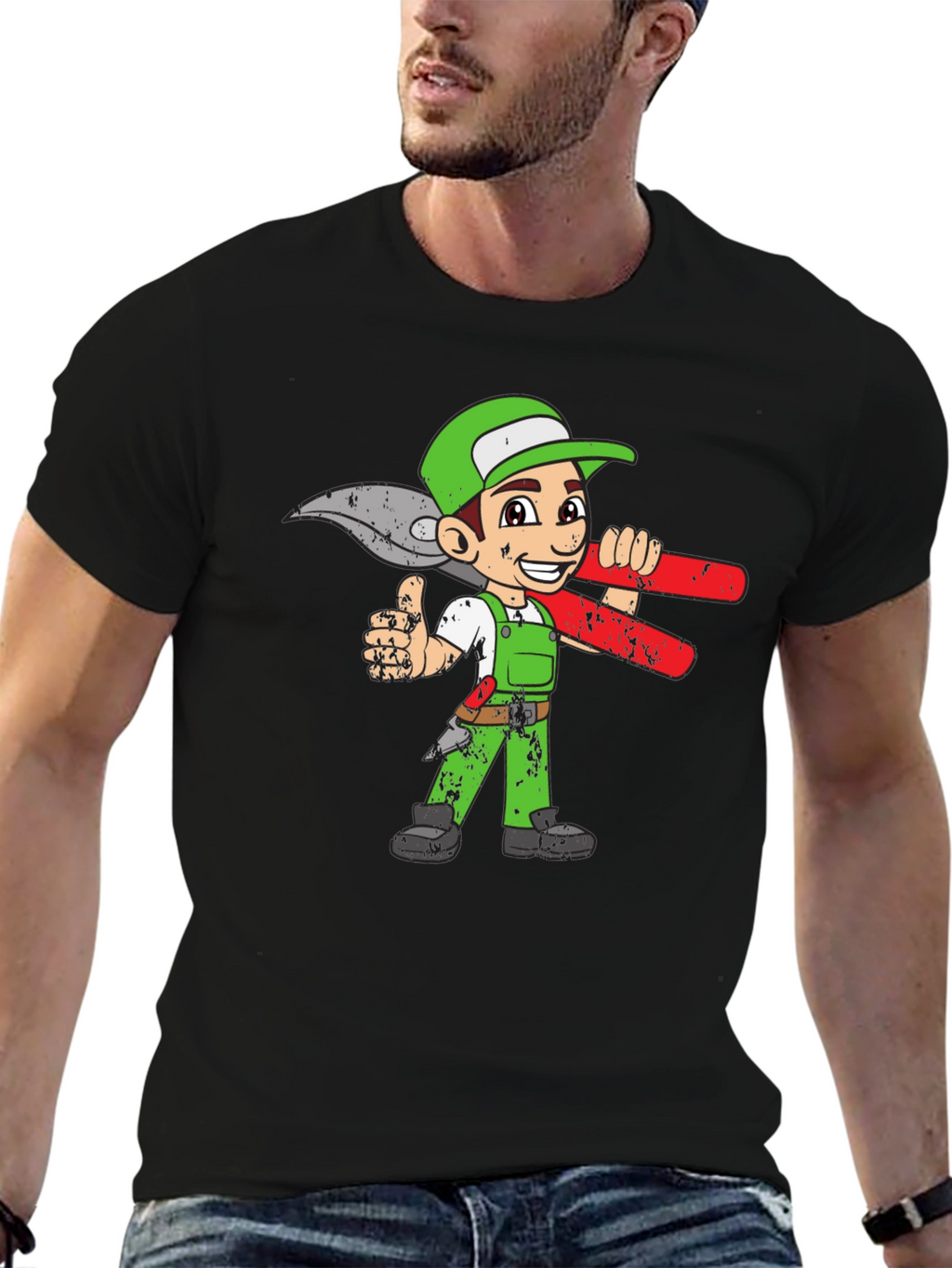 Cartoon Gardener Graphic Tee - Black