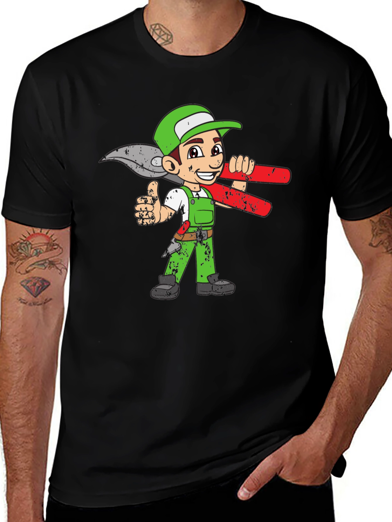 Cartoon Gardener Graphic Tee - Black