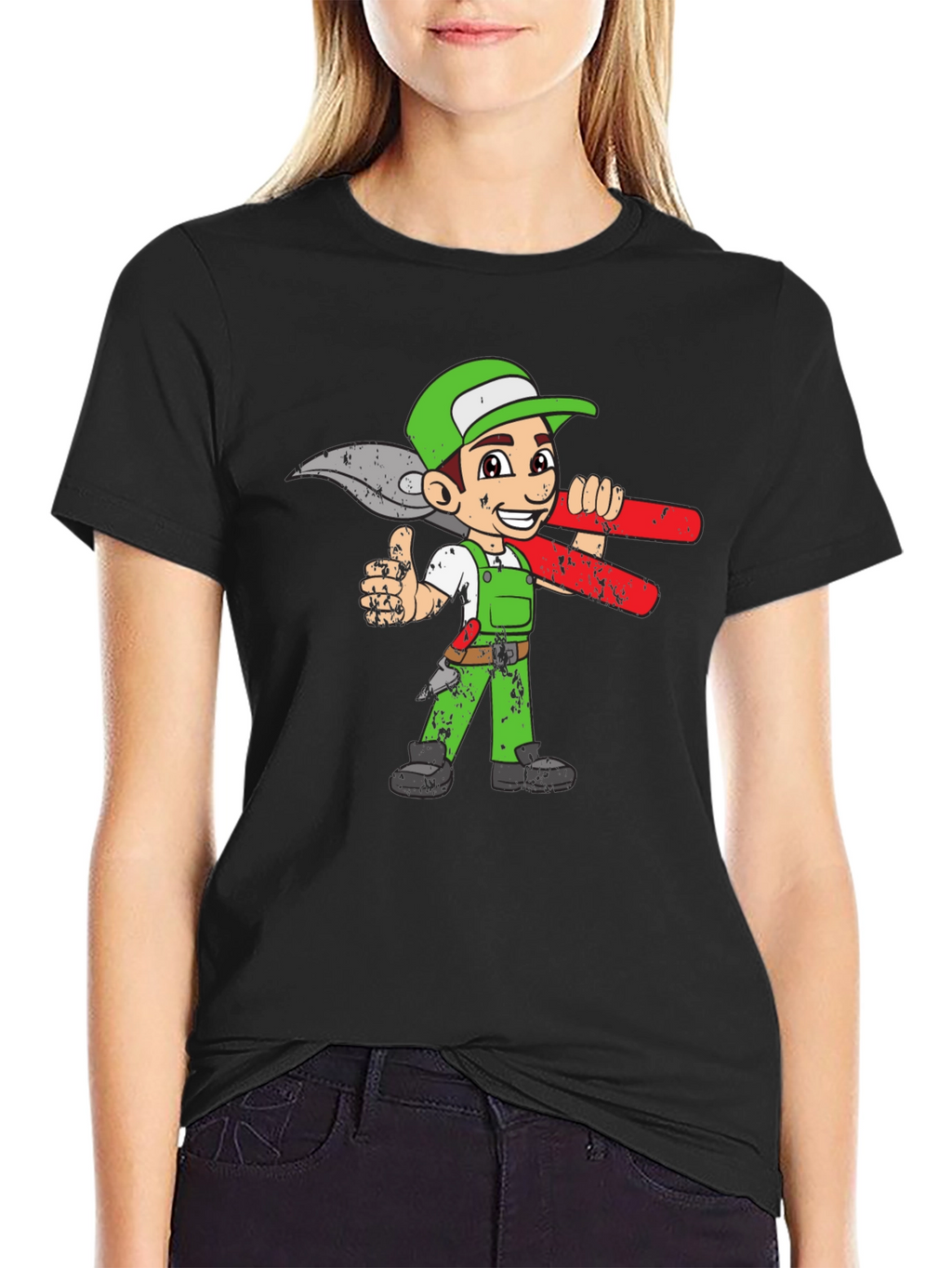 Cartoon Gardener Graphic Tee - Black