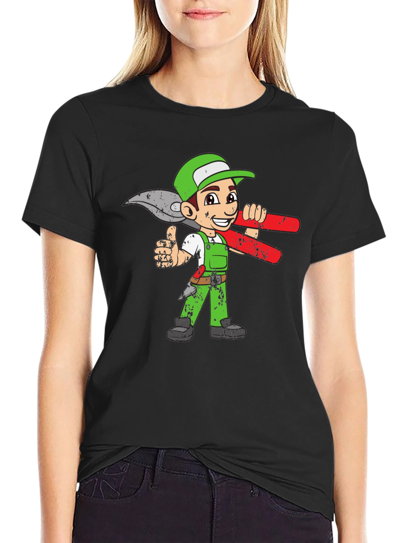 Cartoon Gardener Graphic Tee - Black