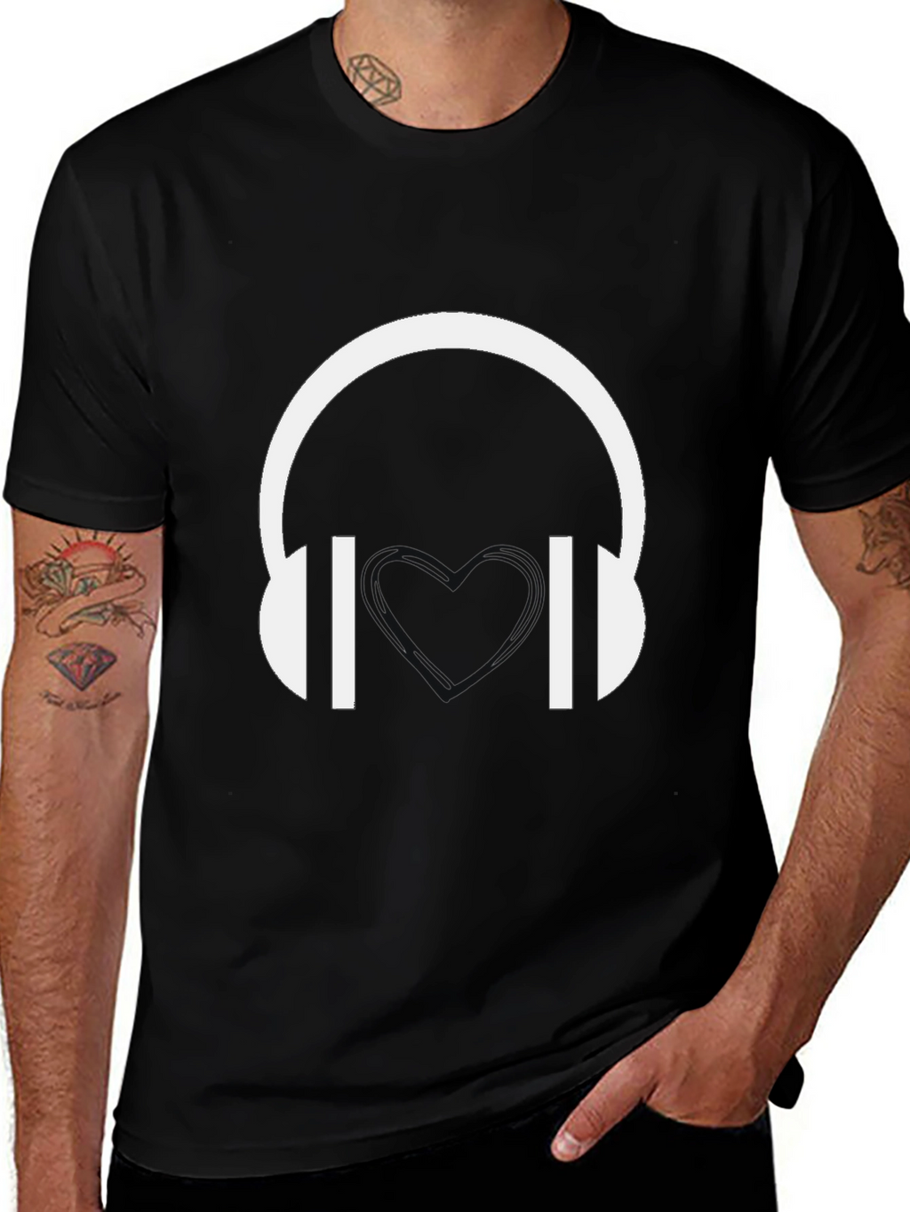 Headphones Graphic Tee - Black Cotton Blend
