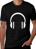 Headphones Graphic Tee - Black Cotton Blend
