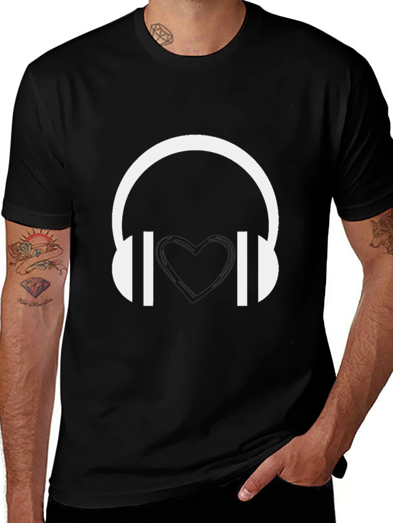 Headphones Graphic Tee - Black Cotton Blend