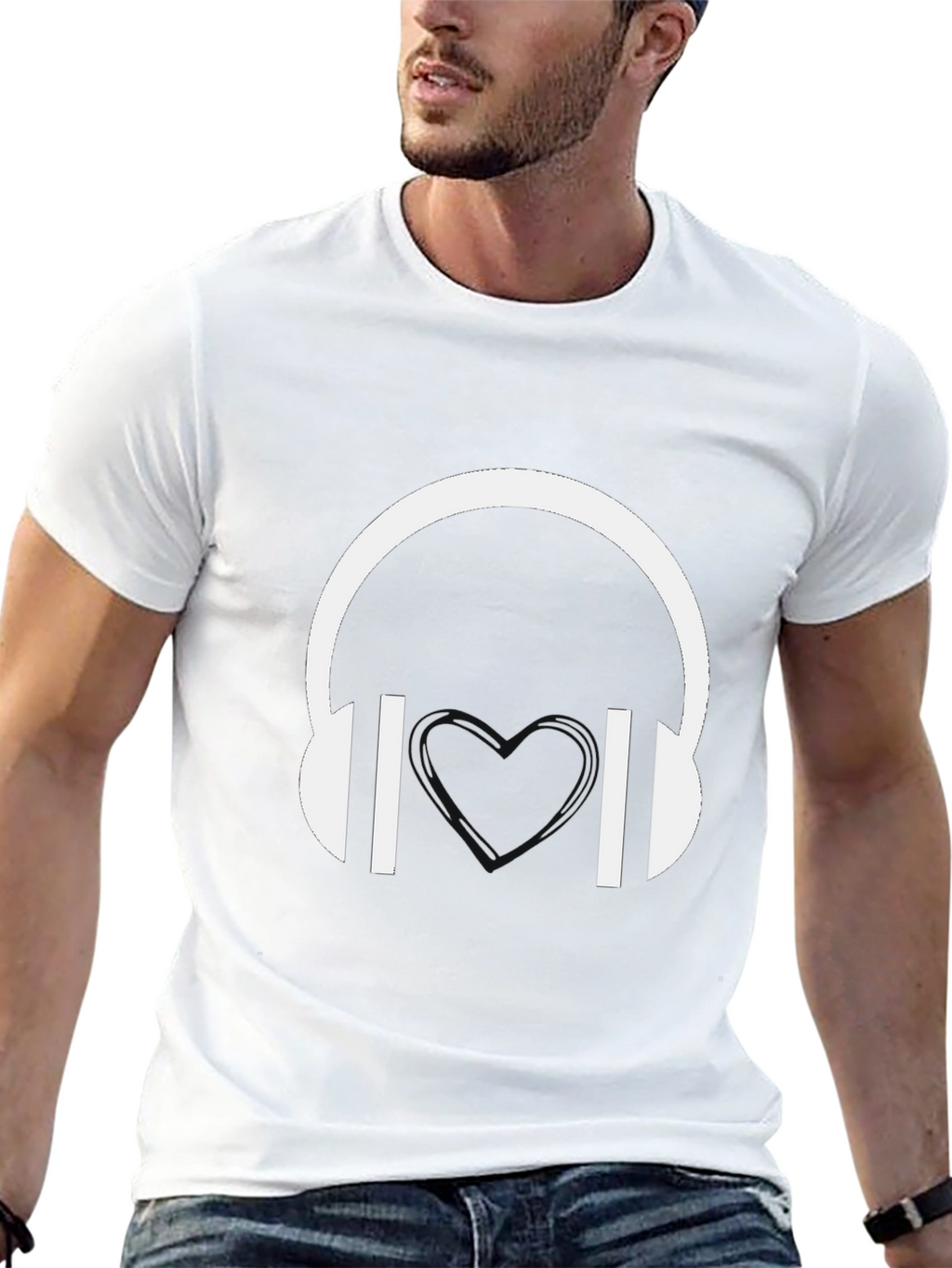 Headphones Graphic Tee - Black Cotton Blend