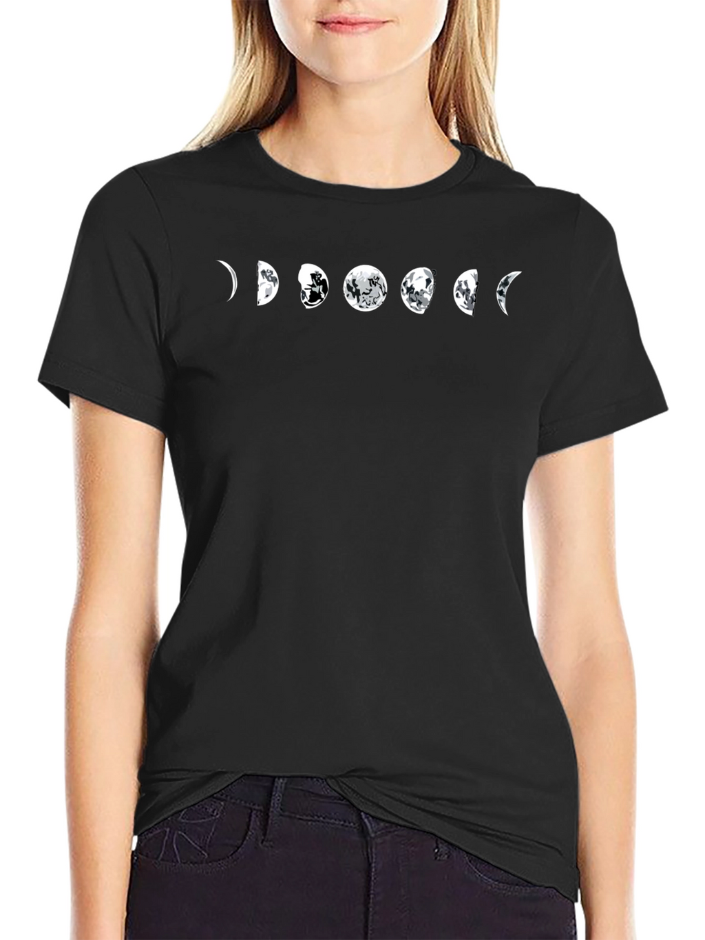 Lunar Cycle Graphic Tee - Black Cotton Shirt