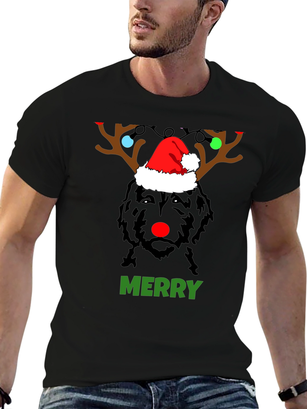 Merry Christmas Dog Reindeer Holiday T-Shirt