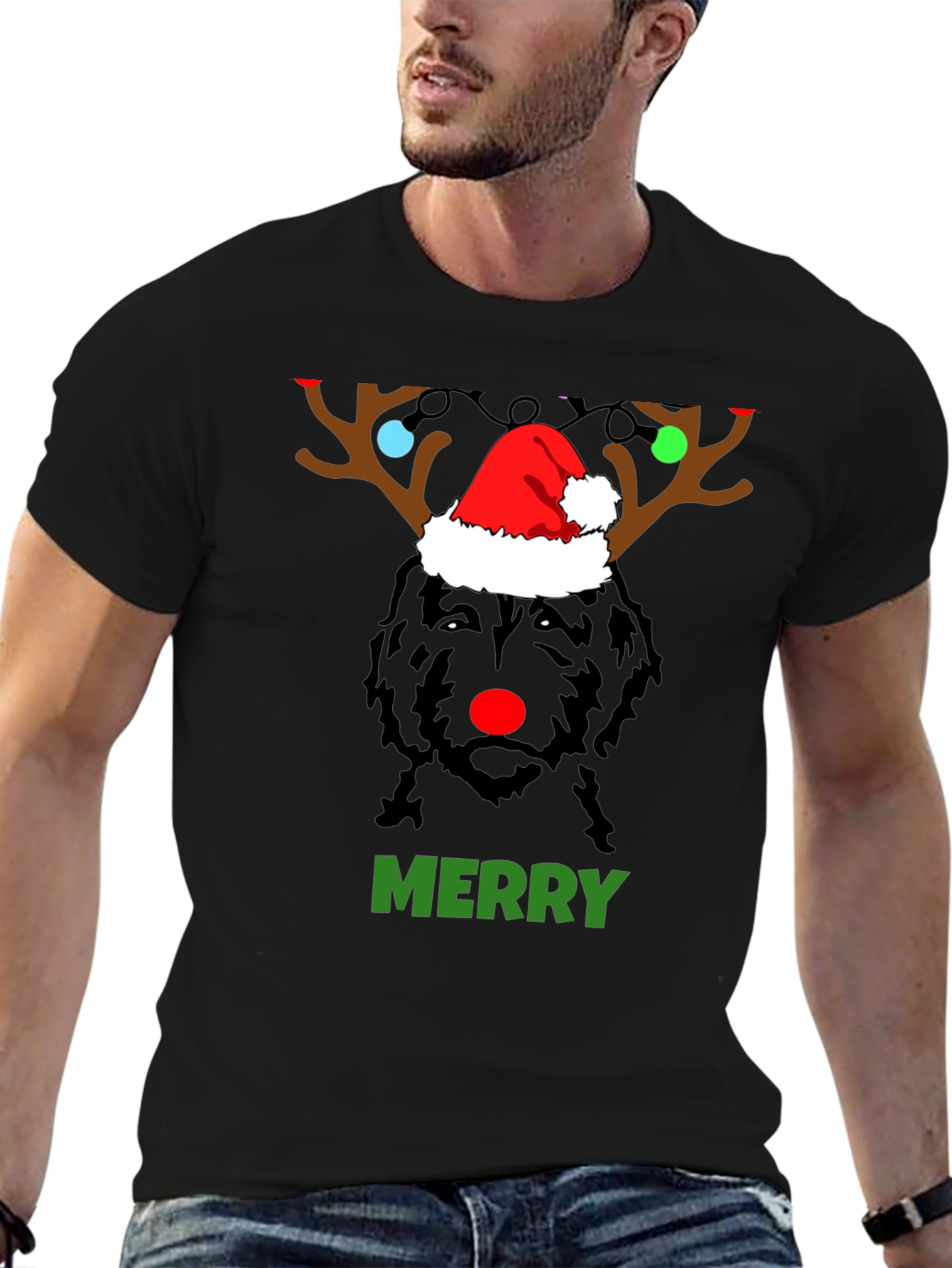 Merry Christmas Dog Reindeer Holiday T-Shirt