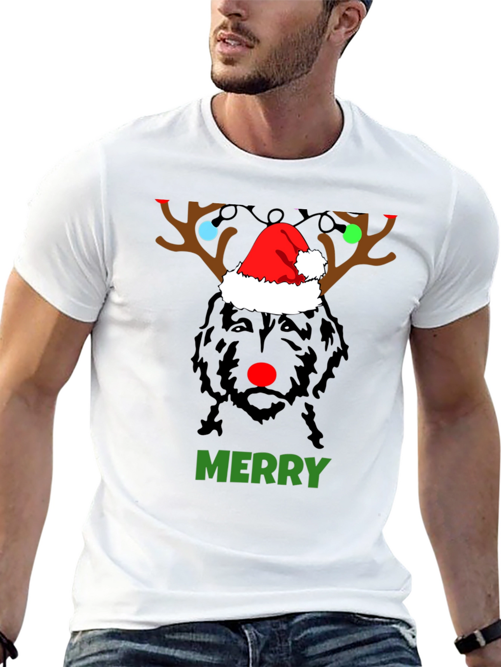 Merry Christmas Dog Reindeer Holiday T-Shirt