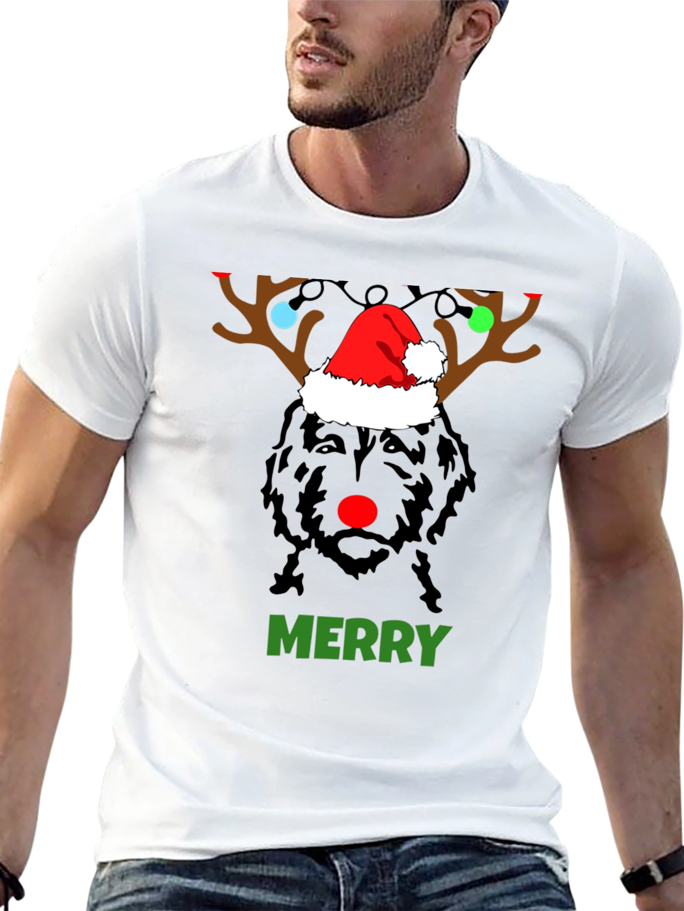 Merry Christmas Dog Reindeer Holiday T-Shirt