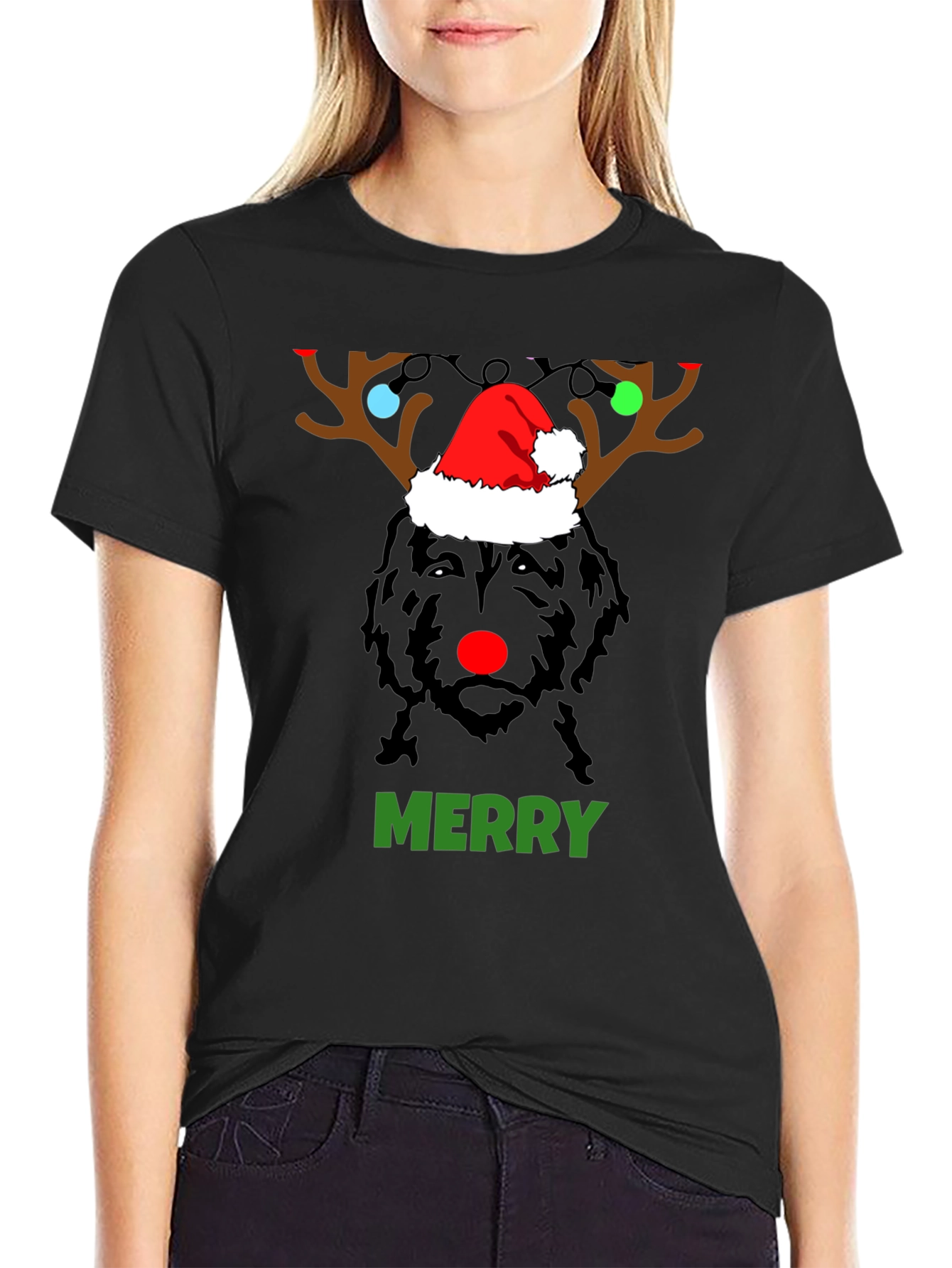 Merry Christmas Dog Reindeer Holiday T-Shirt