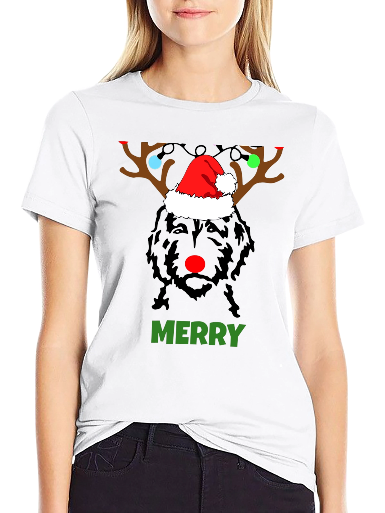 Merry Christmas Dog Reindeer Holiday T-Shirt