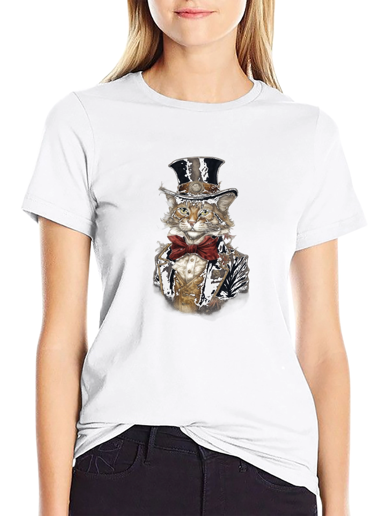 Gentleman Cat T-Shirt - Top Hat & Bowtie