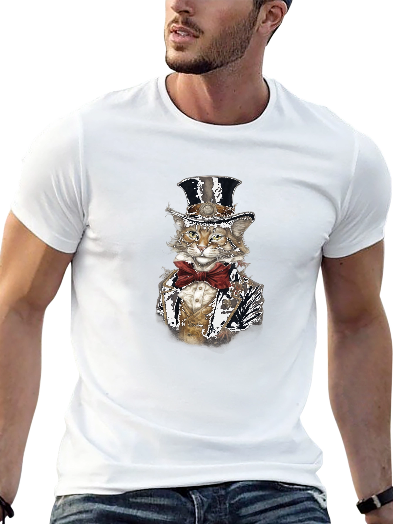 Gentleman Cat T-Shirt - Top Hat & Bowtie