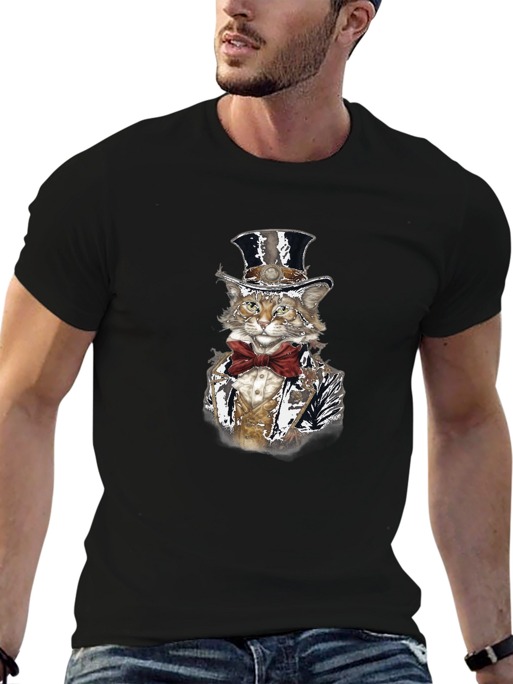 Gentleman Cat T-Shirt - Top Hat & Bowtie