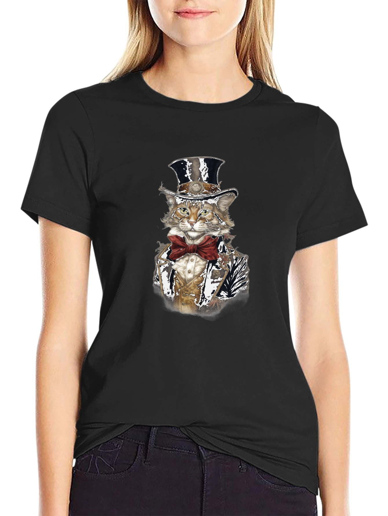 Gentleman Cat T-Shirt - Top Hat & Bowtie