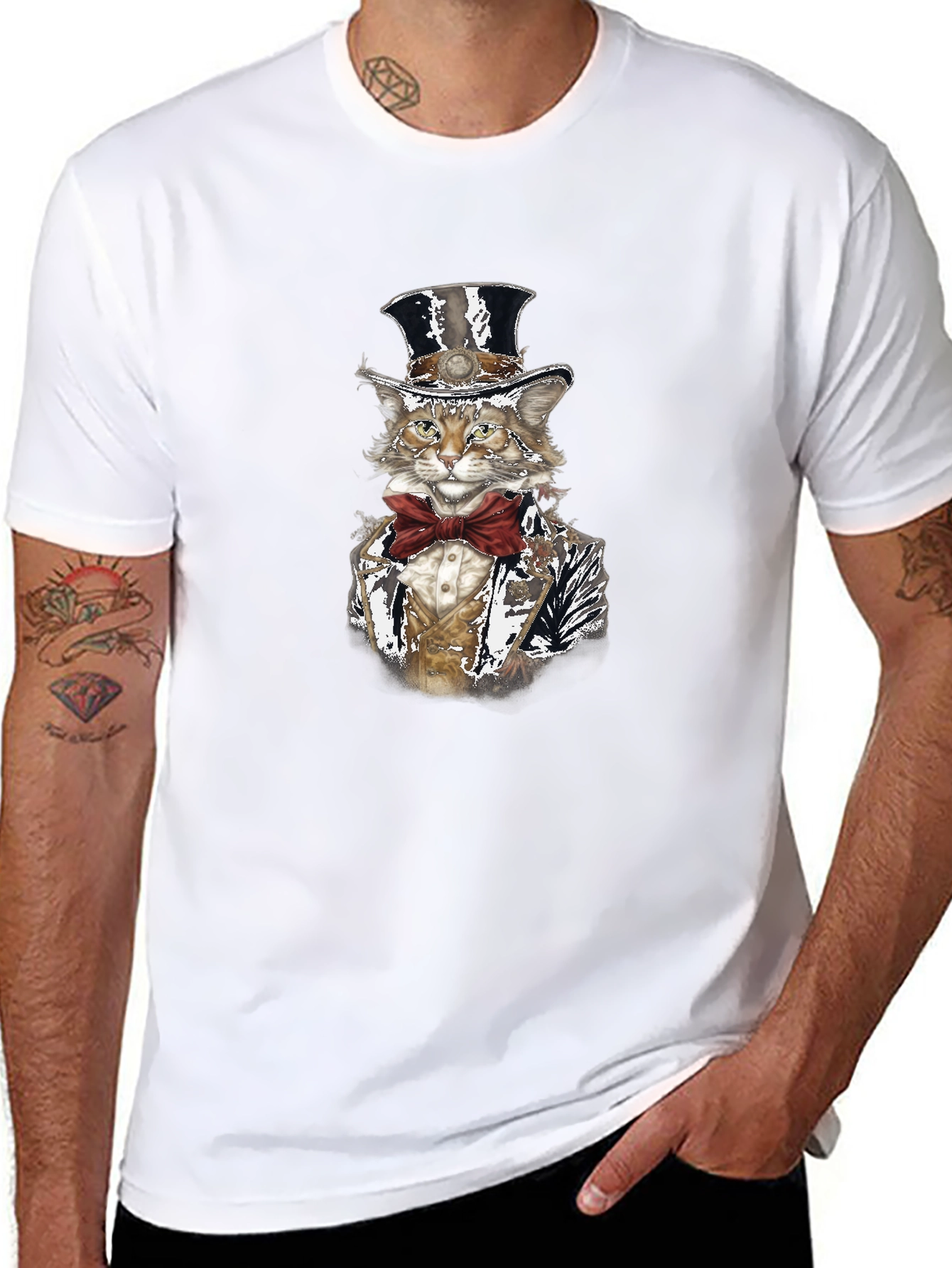Gentleman Cat T-Shirt - Top Hat & Bowtie
