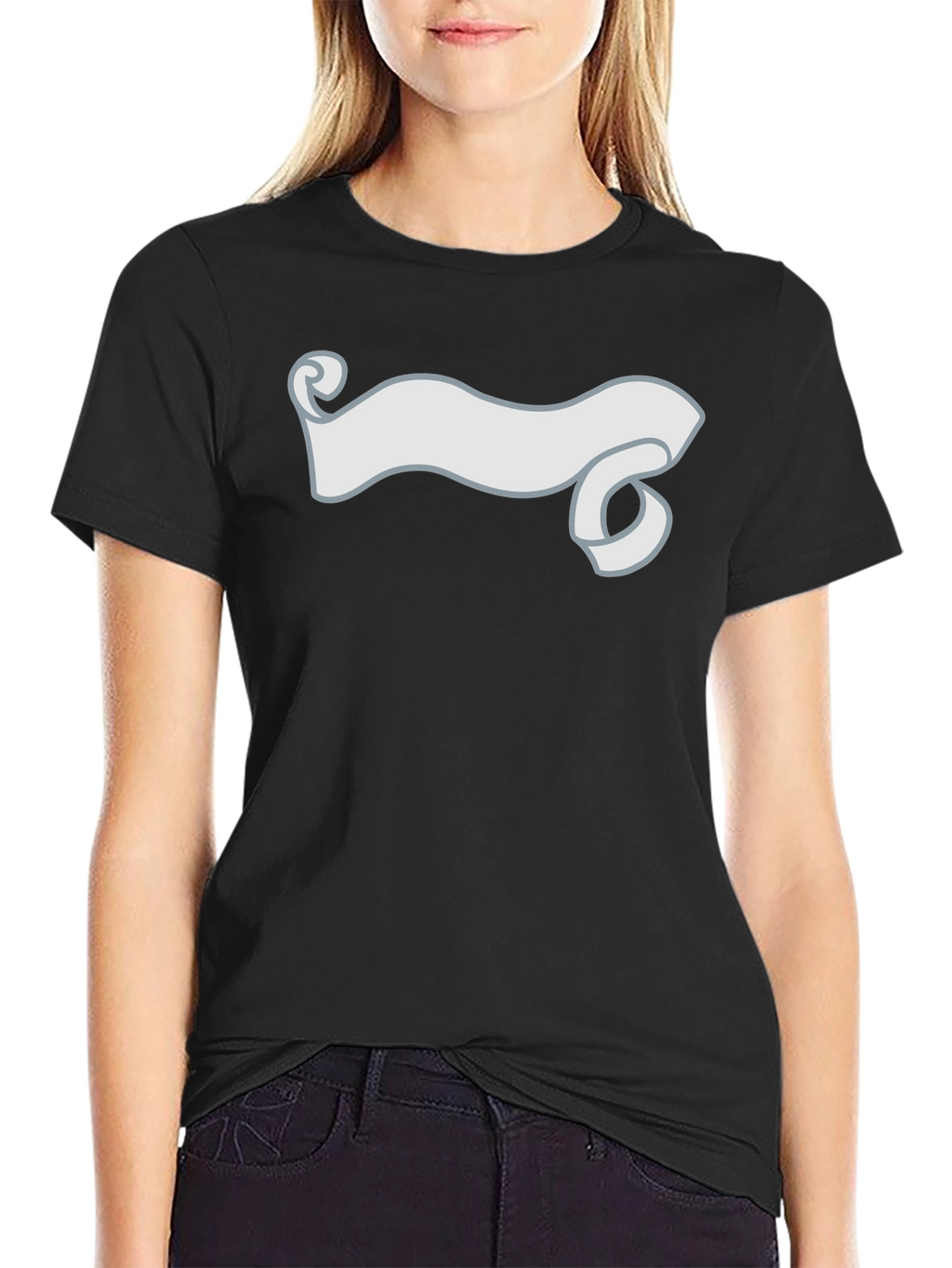 Black T-Shirt with Cartoon Ribbon Graphic
