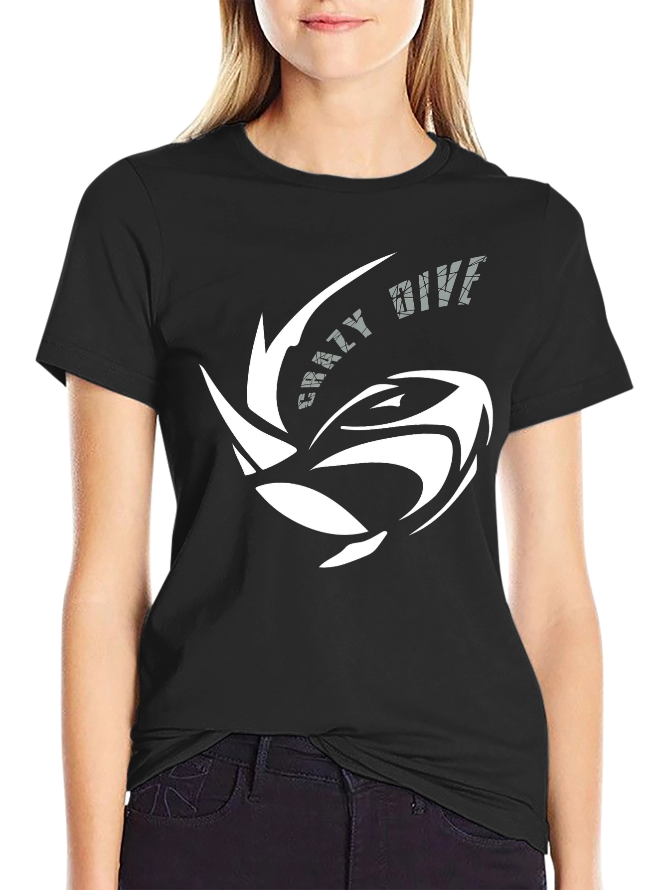 Crazy Dive Black T-Shirt - Unique Graphic Design