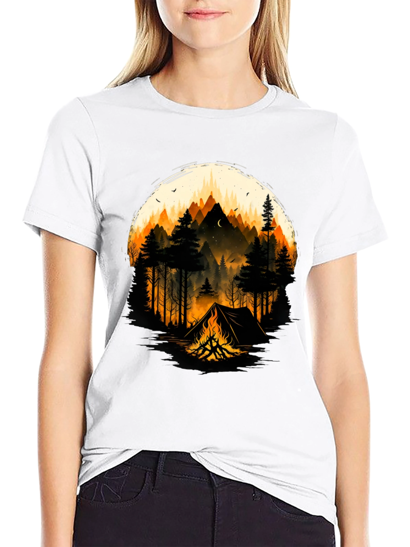 Camping Adventure Graphic T-Shirt - Black