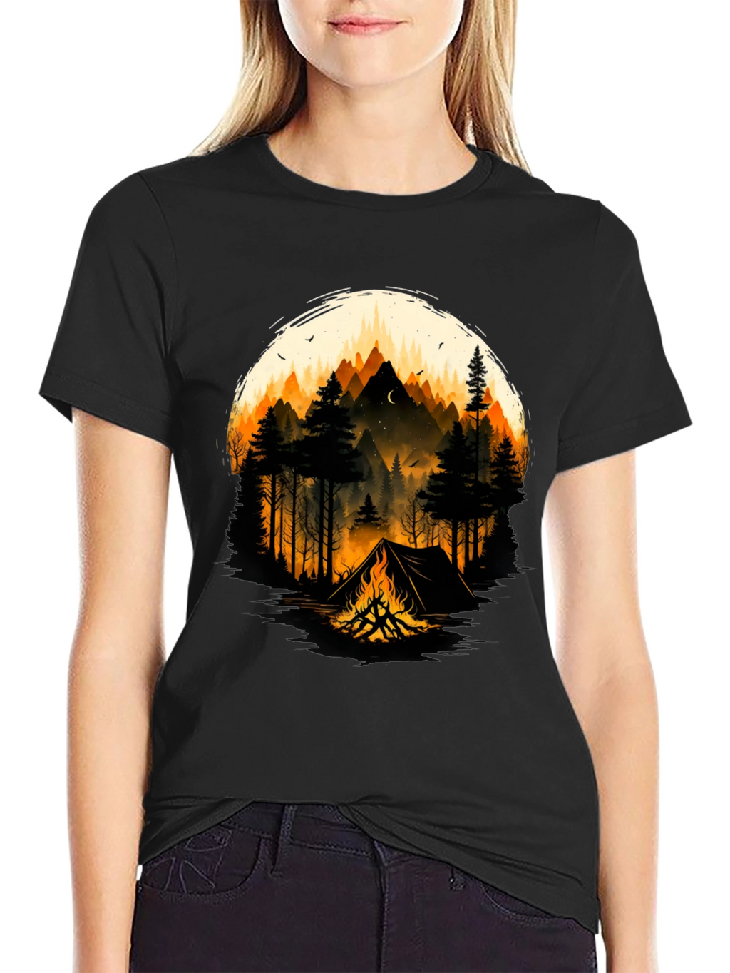 Camping Adventure Graphic T-Shirt - Black