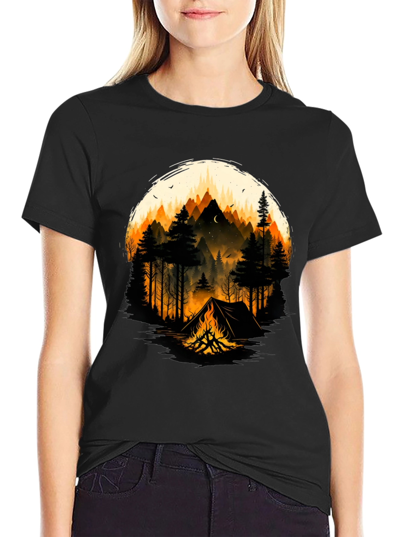 Camping Adventure Graphic T-Shirt - Black