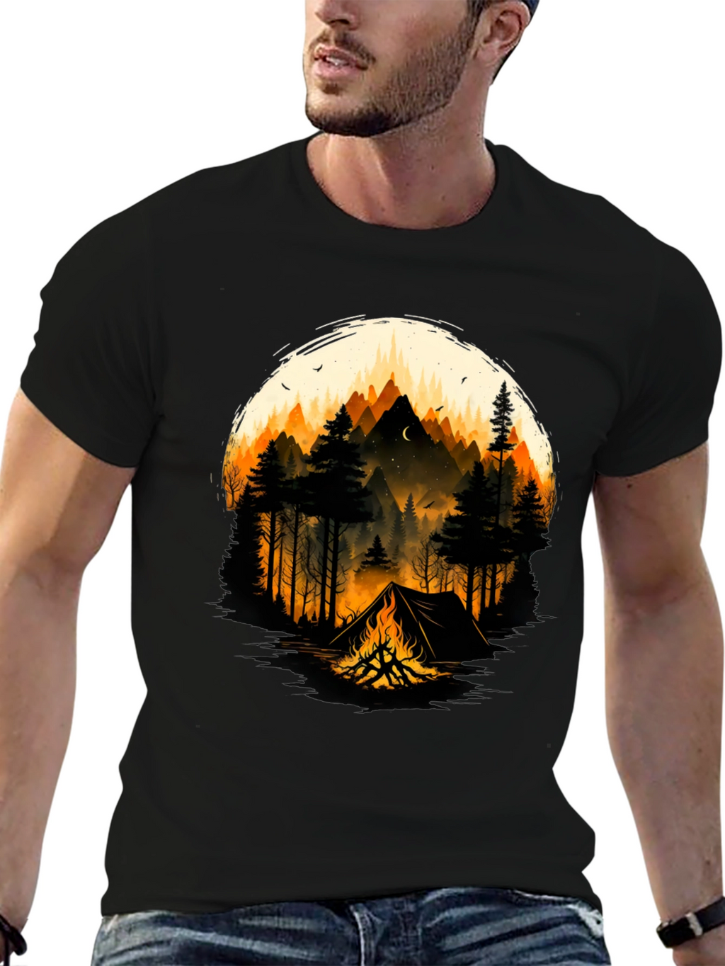 Camping Adventure Graphic T-Shirt - Black