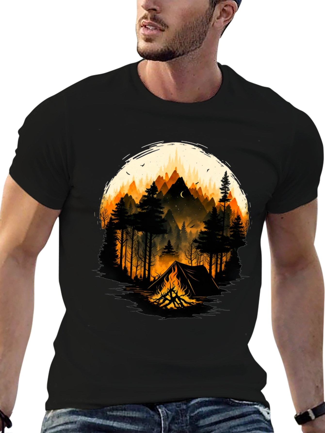 Camping Adventure Graphic T-Shirt - Black
