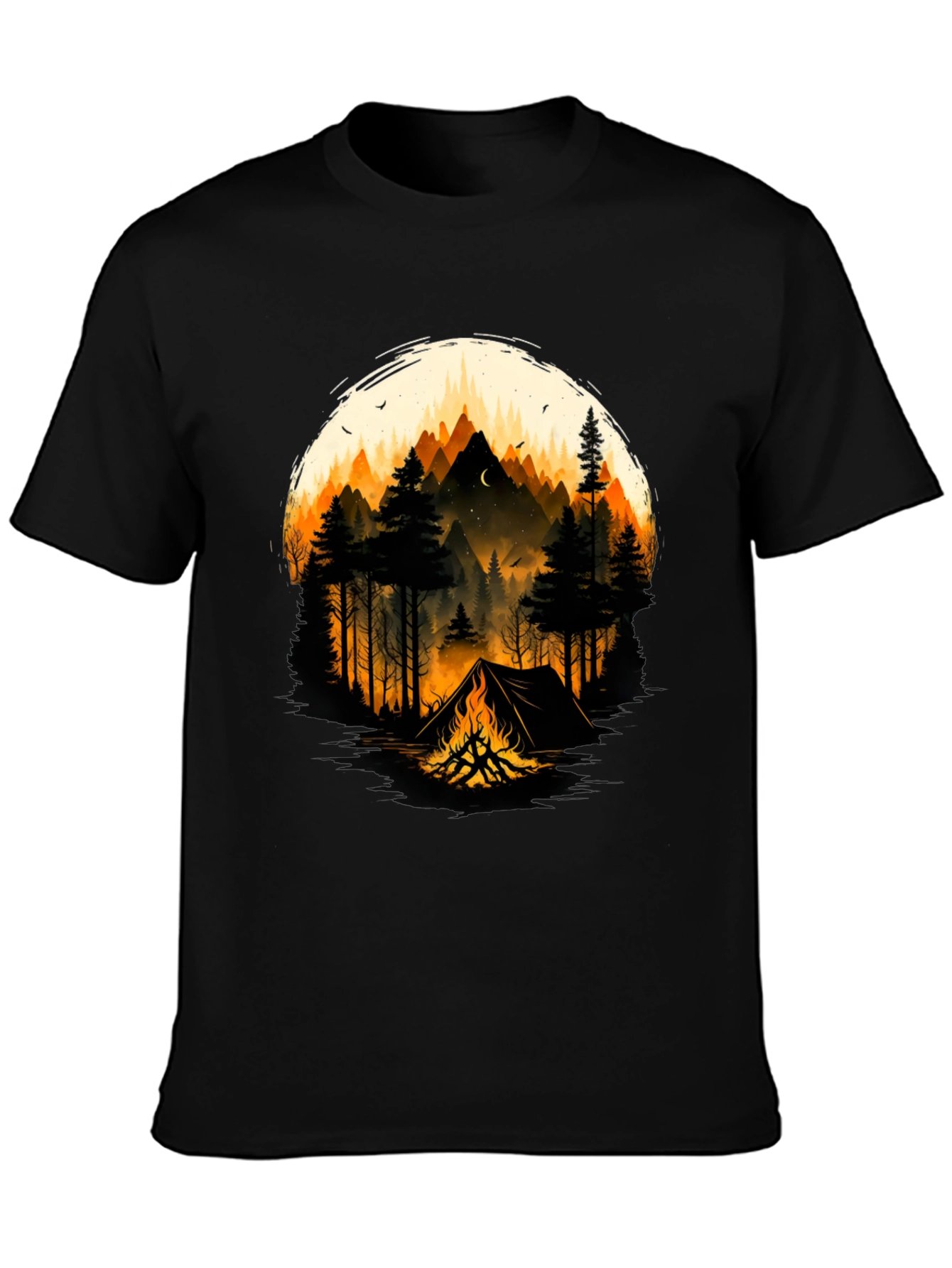 Camping Adventure Graphic T-Shirt - Black