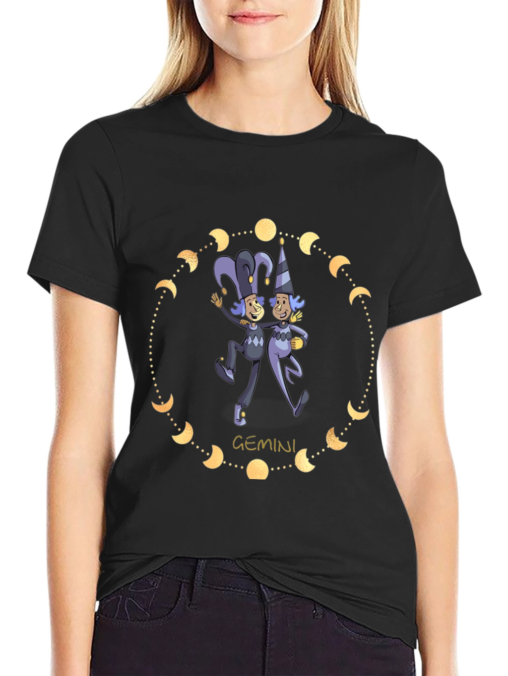 Gemini Zodiac T-Shirt - Black Cotton Blend