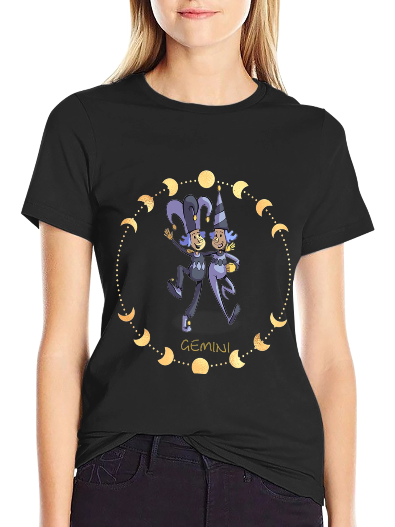 Gemini Zodiac T-Shirt - Black Cotton Blend