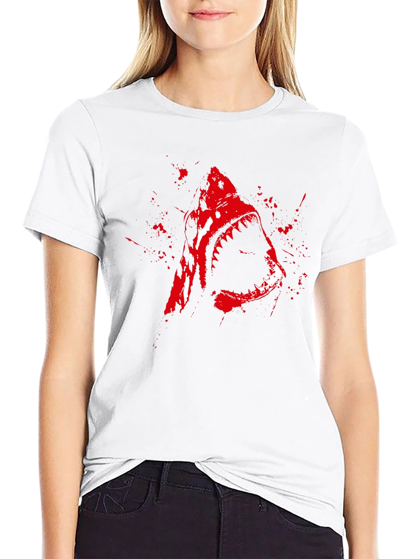 Shark Attack Graphic T-Shirt - Bold Red Print